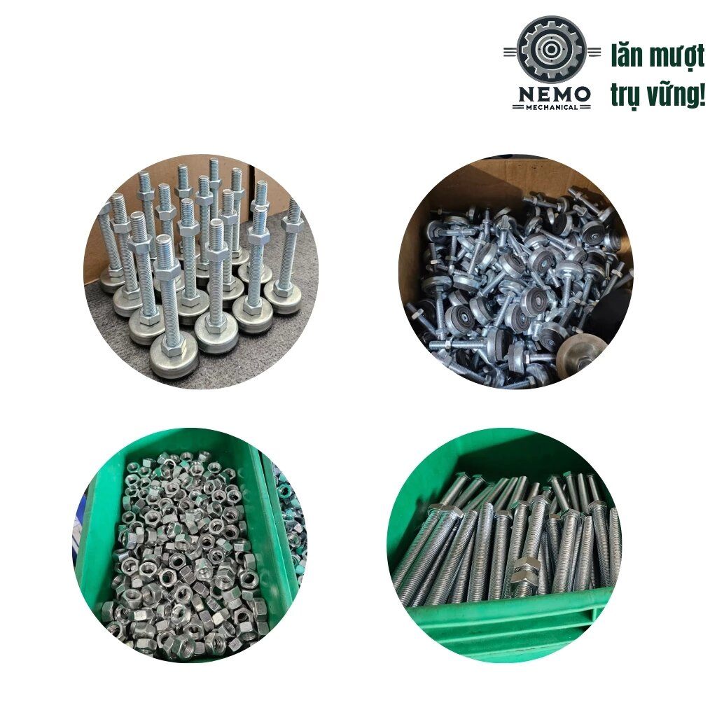 Chân tăng chỉnh đế cao su chống rung, D34-D63, tải trọng 90-120kg, bulong M10-M12